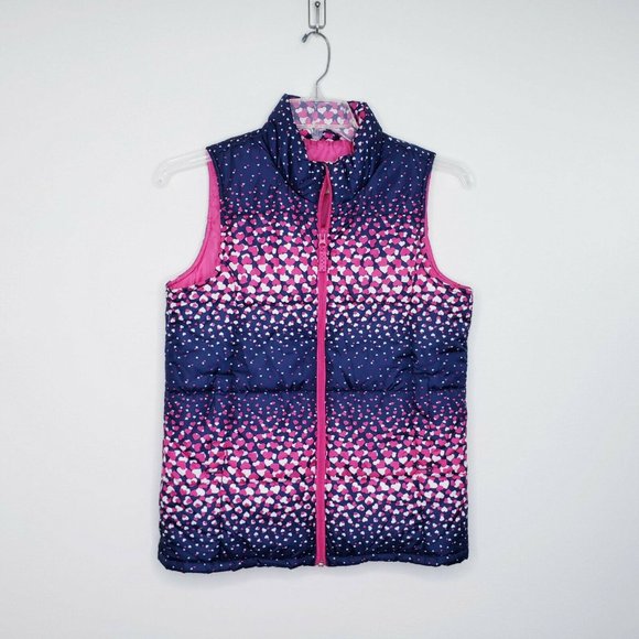 Lands End Kids Girls Blue Pink Heart Puffer Vest - Picture 3 of 12